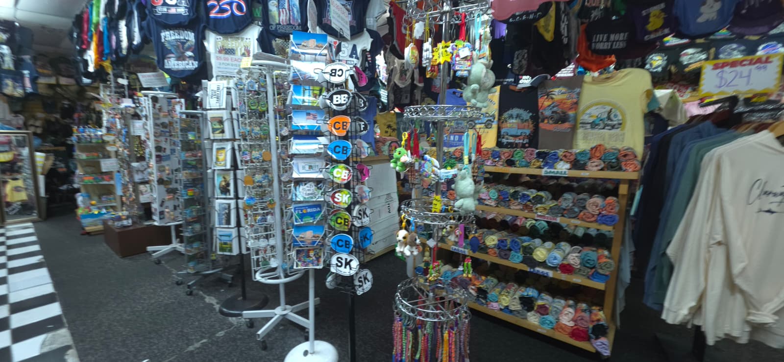Wide view inside Merry Mouse of Sand Key showing store displays